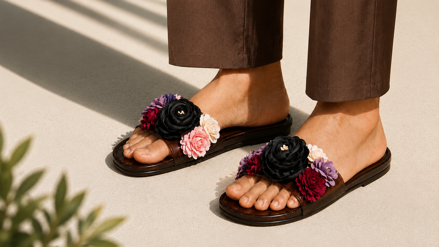 TwoStep floral slippers on feet